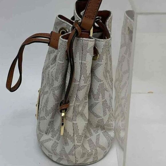 Michael Kors MK Designer Beige Brown Crossbody Bag Bucket Drawstring Purse Bag - Picture 5 of 8